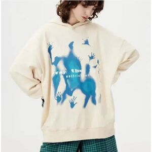 ALFRIC EDEN Hoodie Womens Small Cream Abstraction Shadow Print Sweatshirt NEW